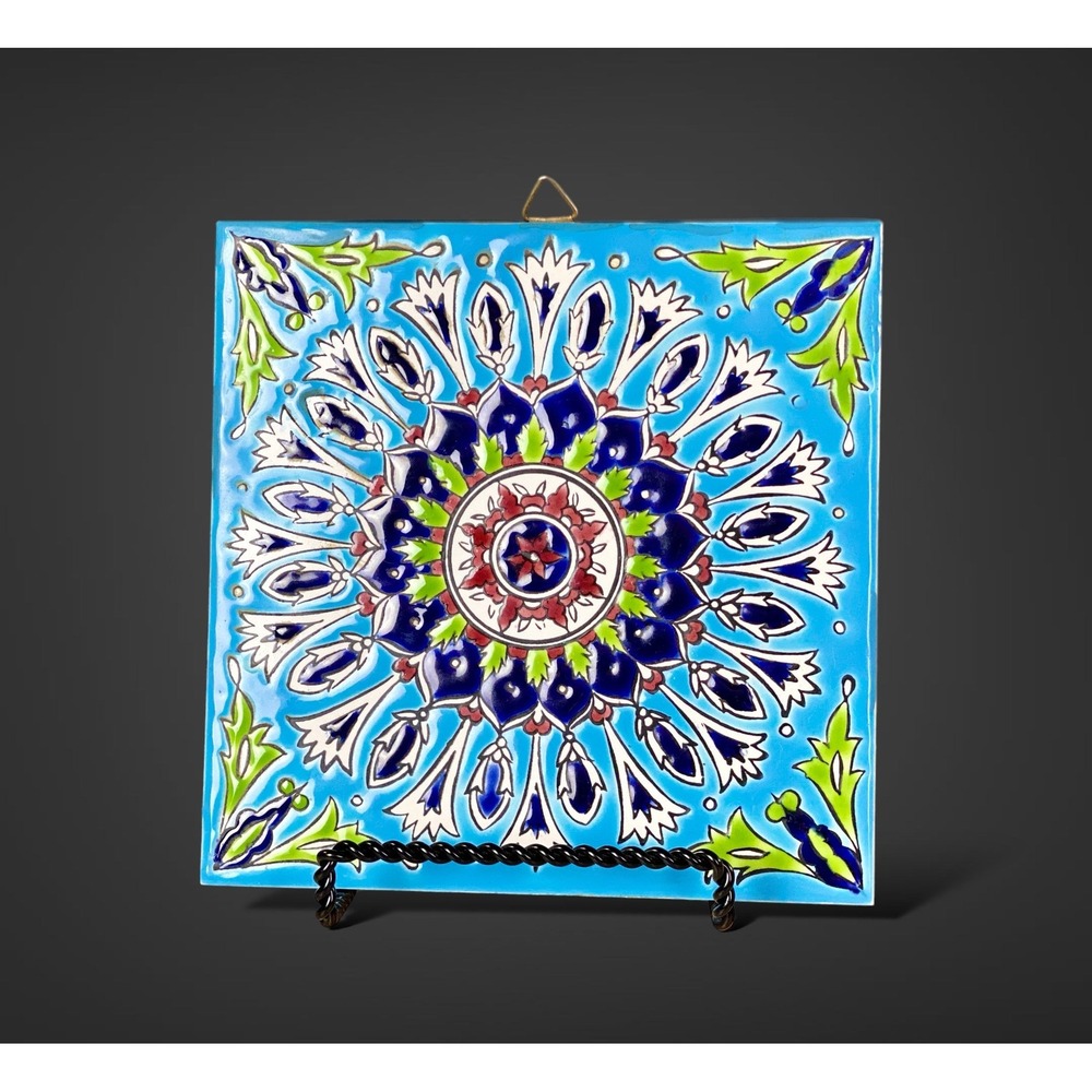 Blue Ceramic 6" Tile Hand Made in Greece Smaltotechniki Philkeram-Johnson‎ H&R